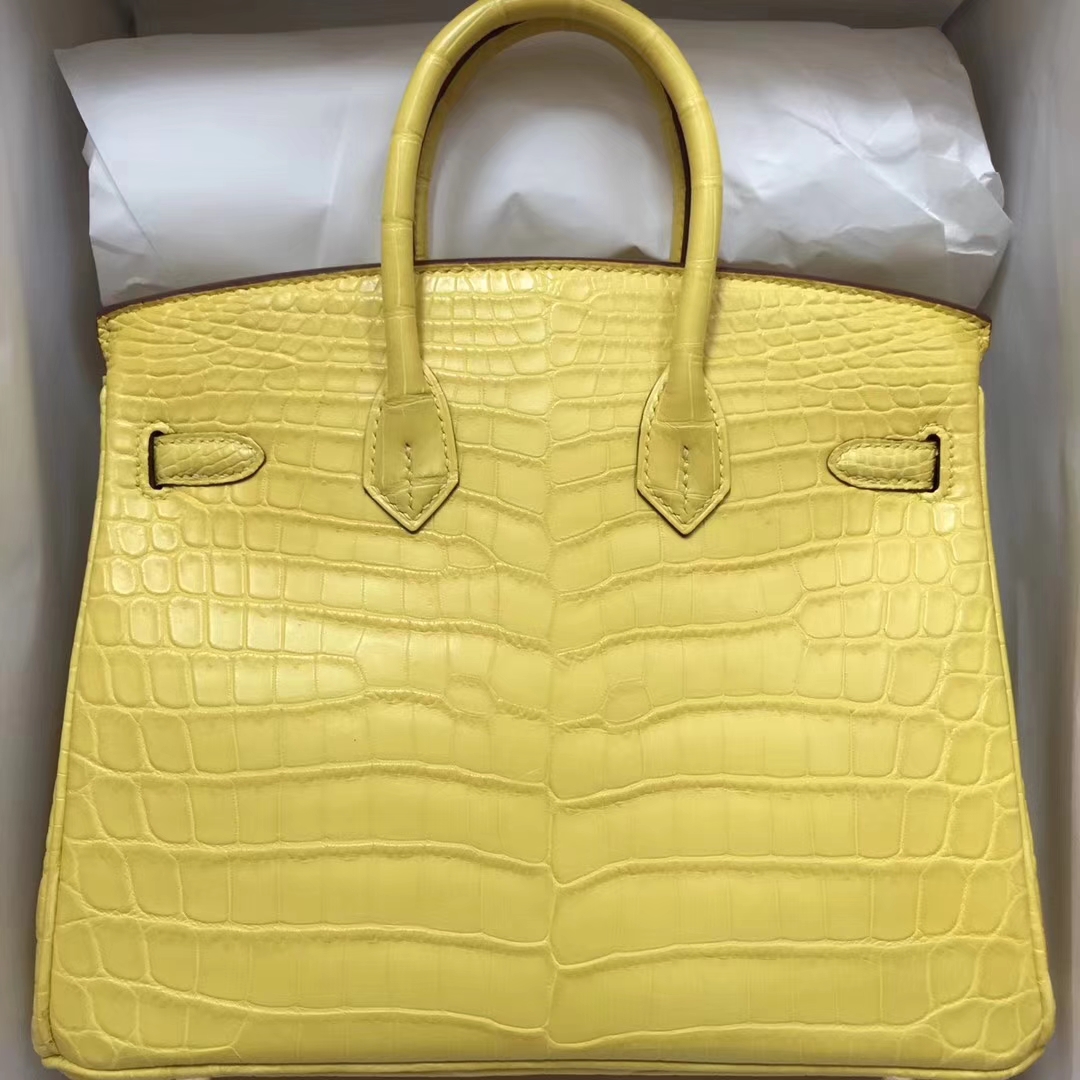 Discount Hermes 9R Lemon Yellow Crocodile Matt Birkin Bag25CM Gold Hardware