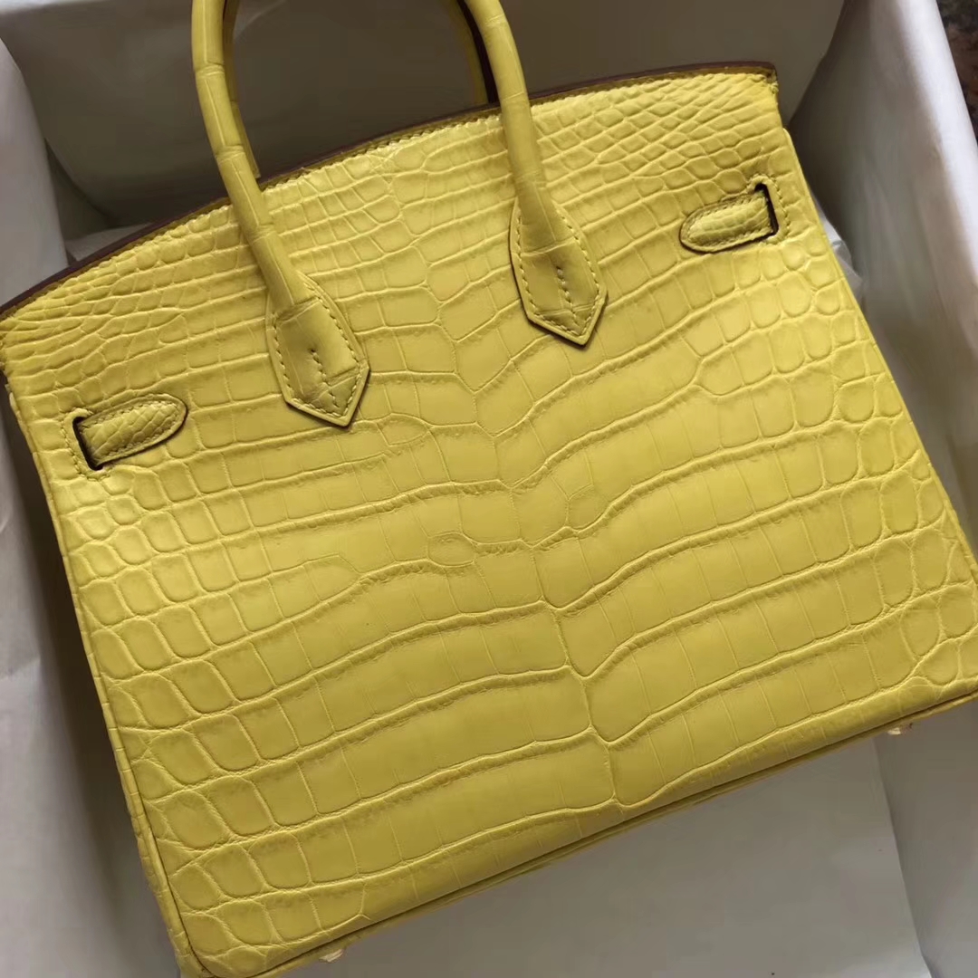 Discount Hermes 9R Lemon Yellow Crocodile Matt Birkin Bag25CM Gold Hardware