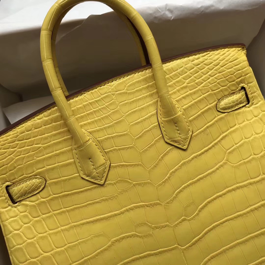 Discount Hermes 9R Lemon Yellow Crocodile Matt Birkin Bag25CM Gold Hardware