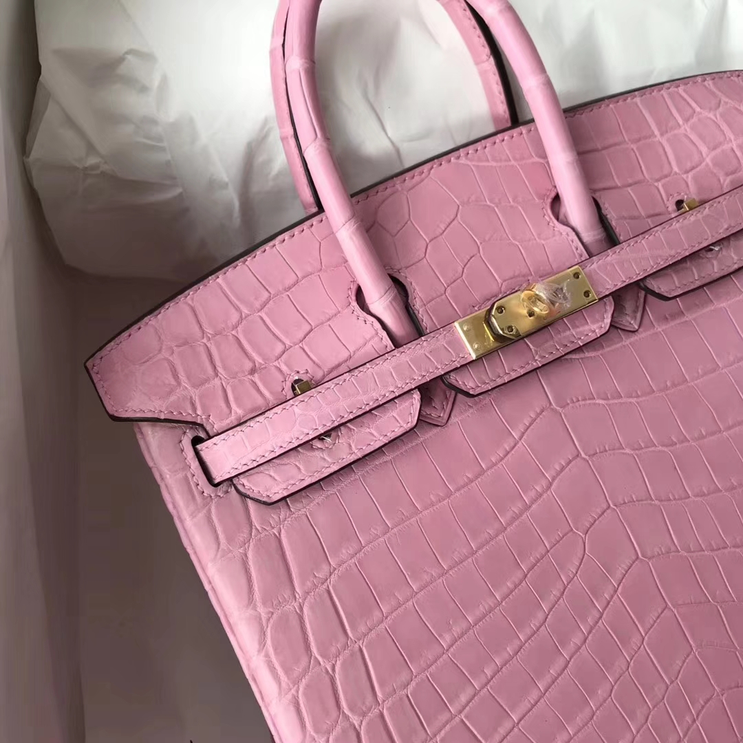 Pretty Hermes Crocodile Matt Birkin25CM Bag in 5P Rose Sakura Gold Hardware