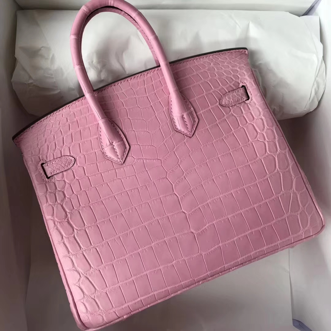 Pretty Hermes Crocodile Matt Birkin25CM Bag in 5P Rose Sakura Gold Hardware