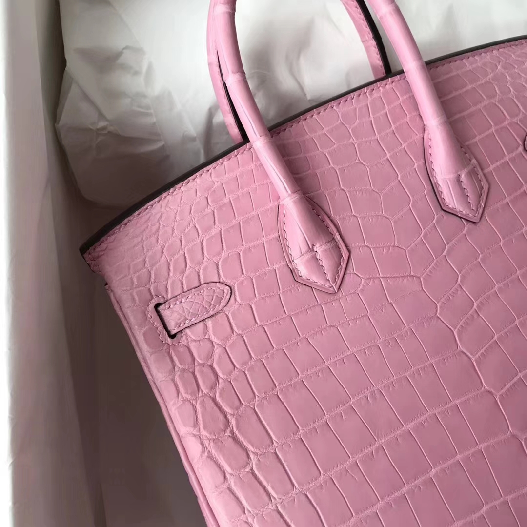 Pretty Hermes Crocodile Matt Birkin25CM Bag in 5P Rose Sakura Gold Hardware