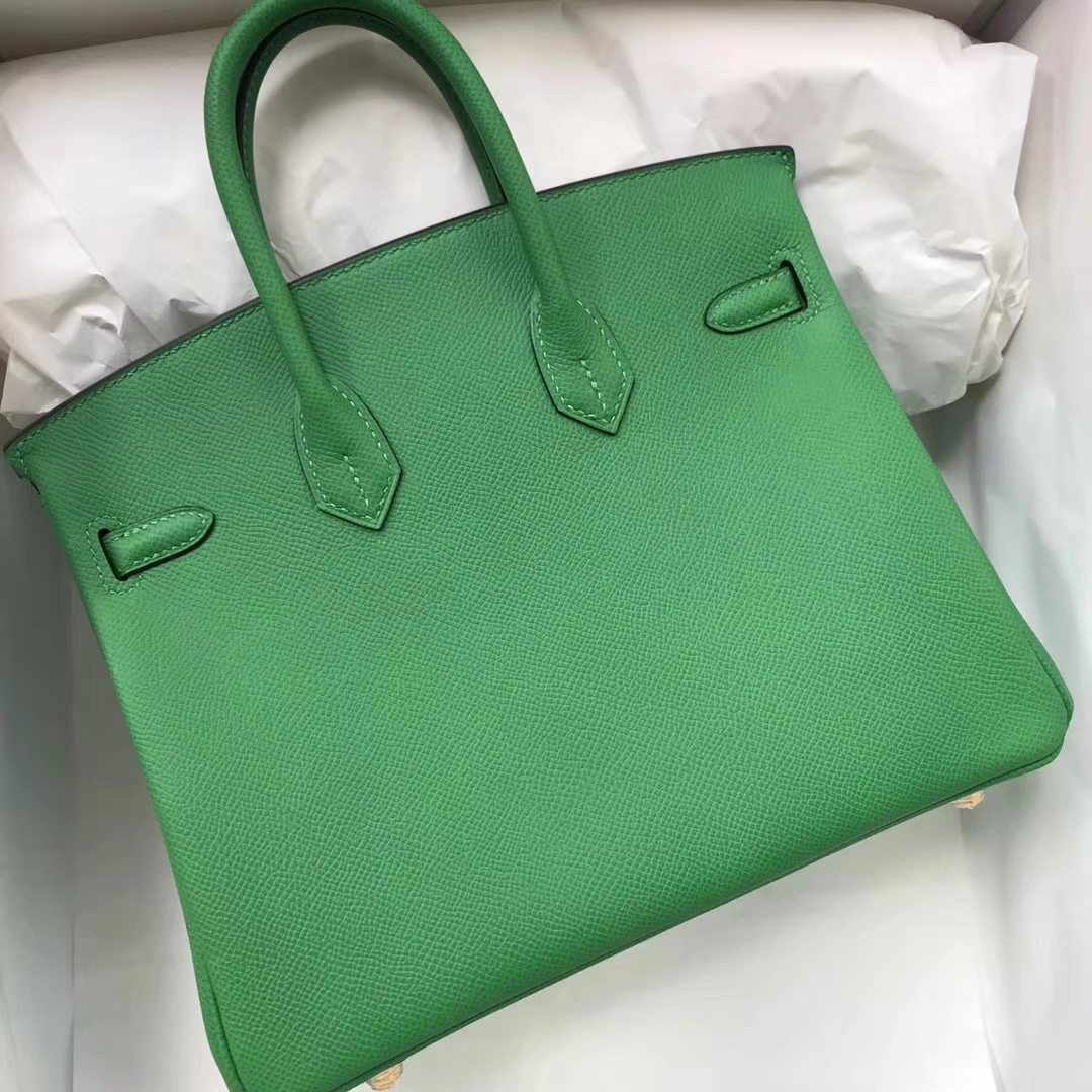 Luxury Hermes 1K Bamboo Green Epsom Calf Birkin25CM Bag Silver Hardware