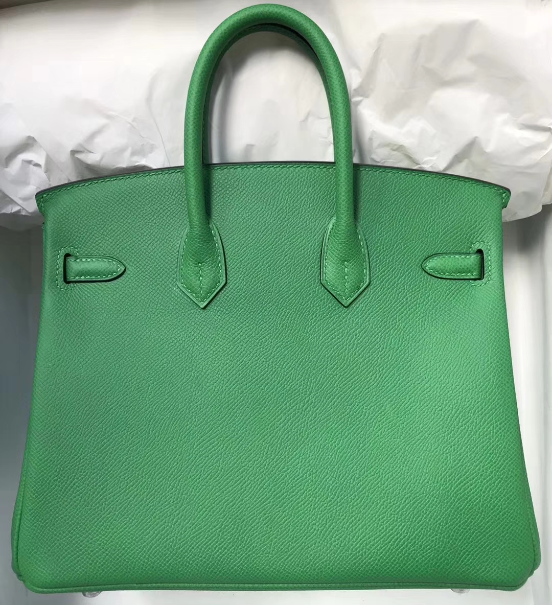 Elegant Hermes Birkin Bag25CM in 1K Bamboo Green Epsom Calf Silver Hardware