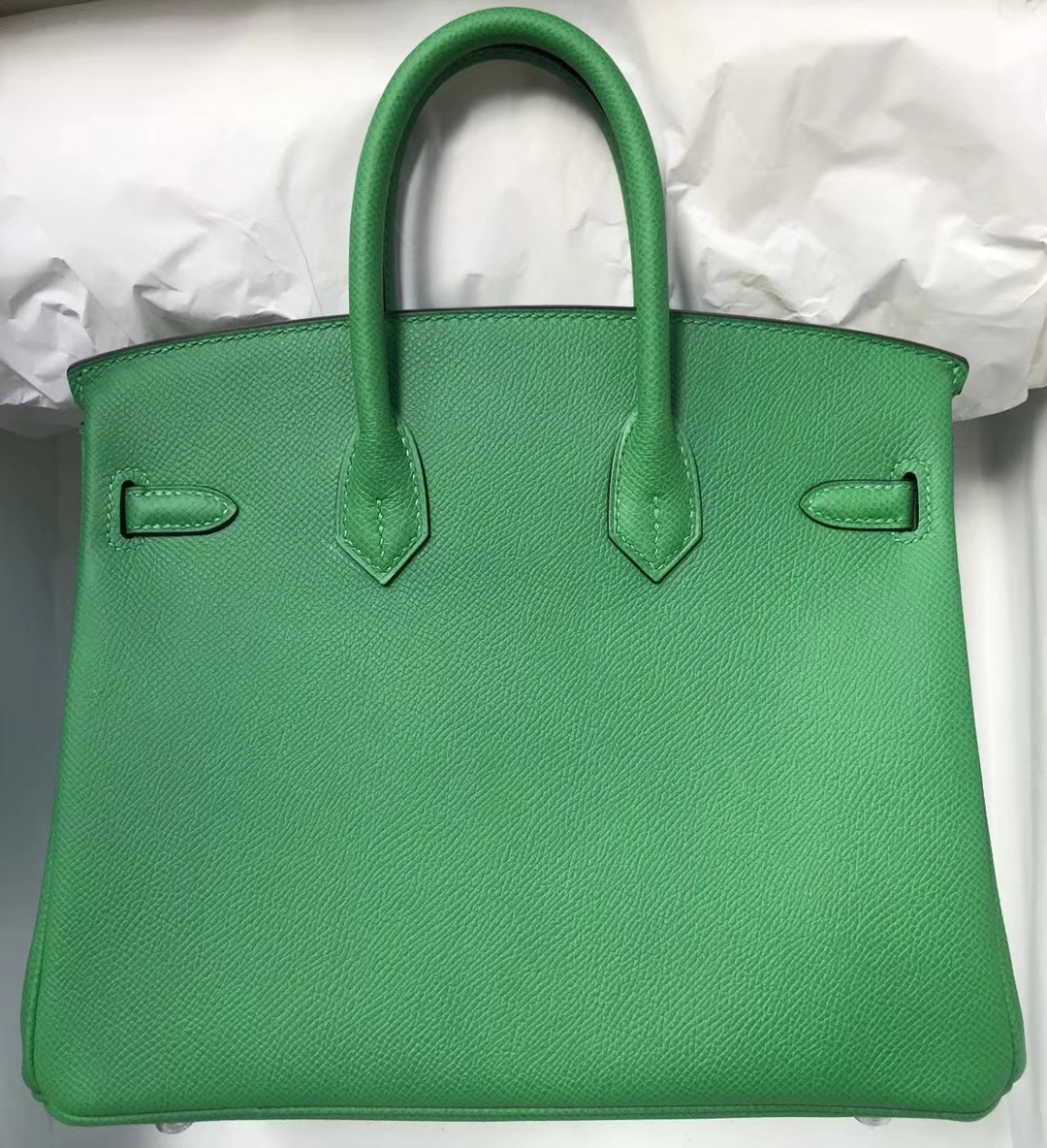 Elegant Hermes Birkin Bag25CM in 1K Bamboo Green Epsom Calf Silver Hardware