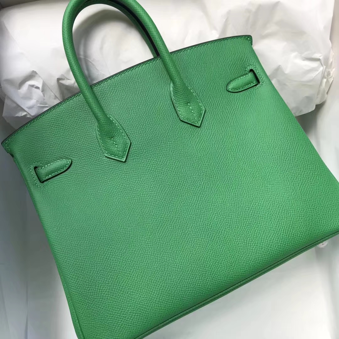 Elegant Hermes Birkin Bag25CM in 1K Bamboo Green Epsom Calf Silver Hardware