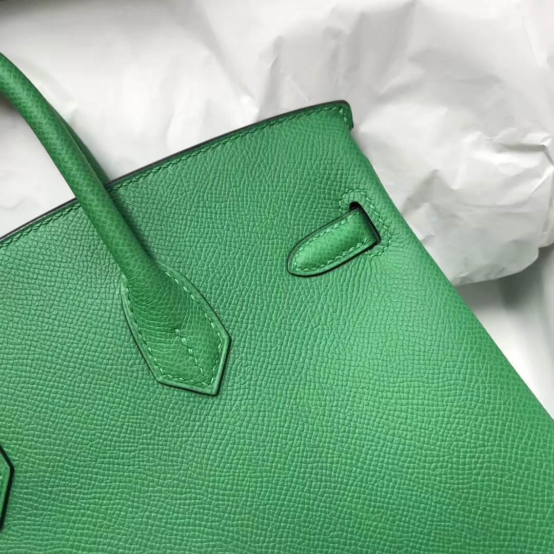 Elegant Hermes Birkin Bag25CM in 1K Bamboo Green Epsom Calf Silver Hardware