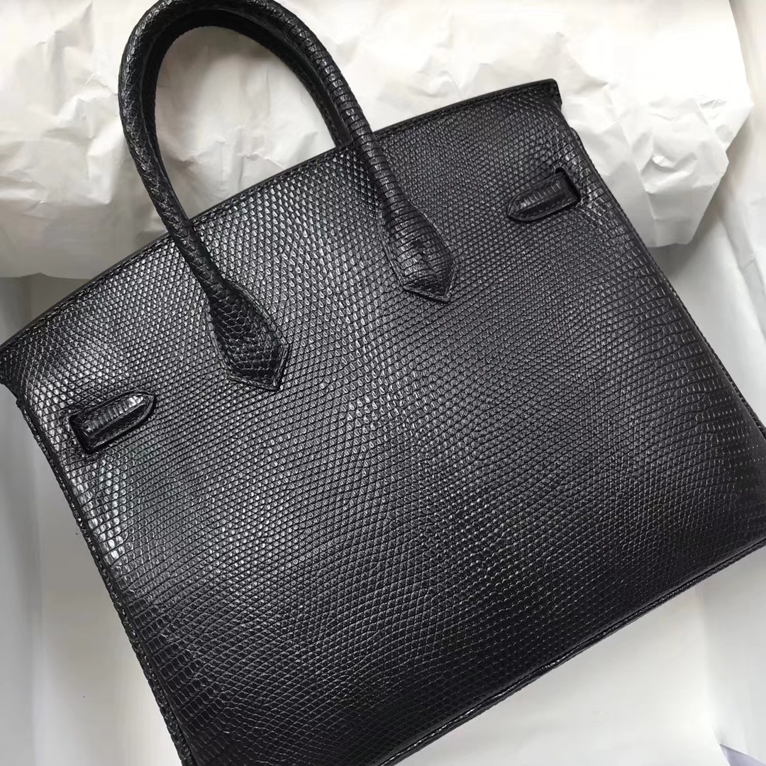 Wholesale Hermes CK89 Black Lizard Leather Birkin25CM Gold Hardware