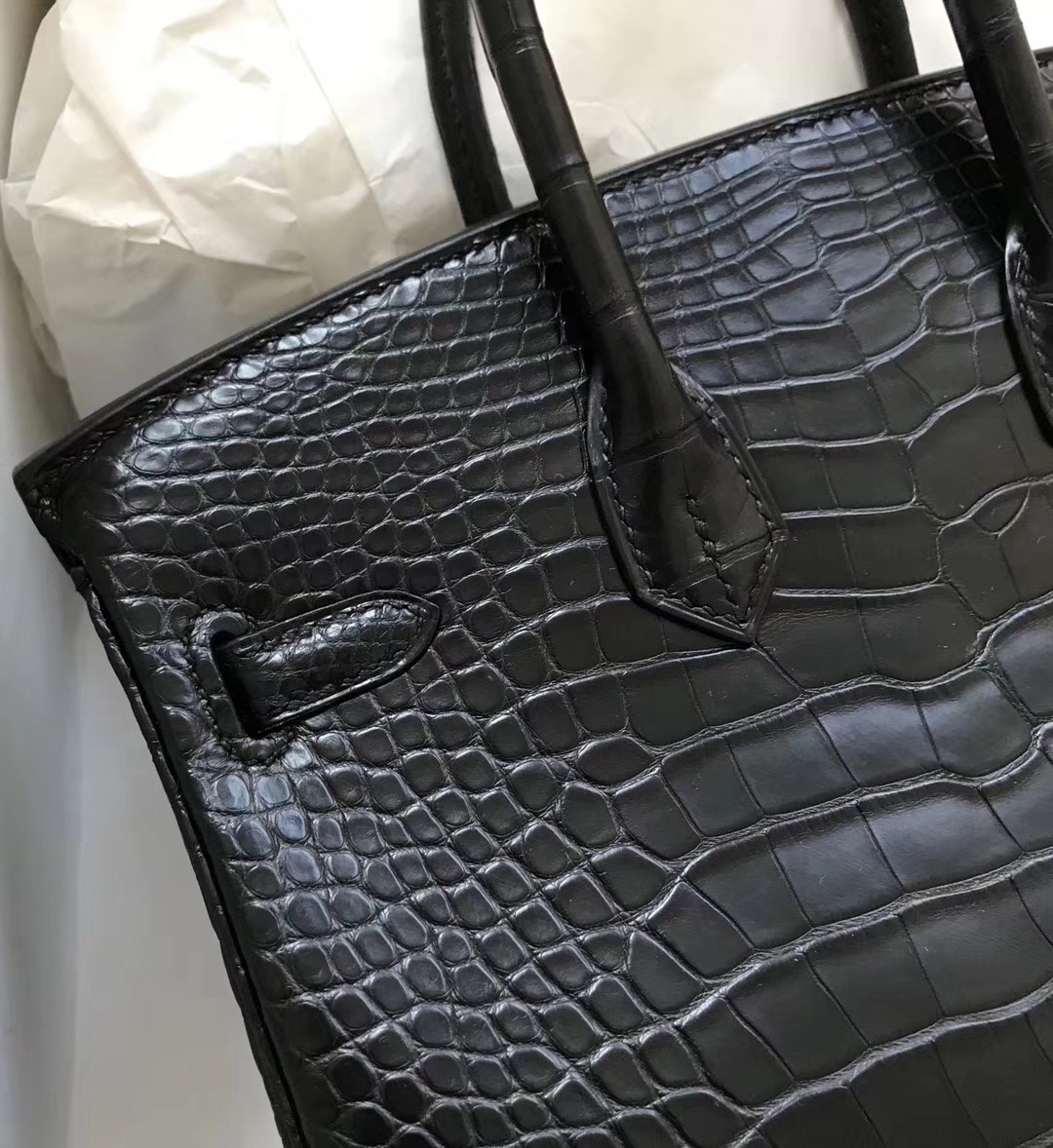 Classic Hermes CK89 Black Matt Crocodile Leather Birkin25CM Bag Gold Hardware