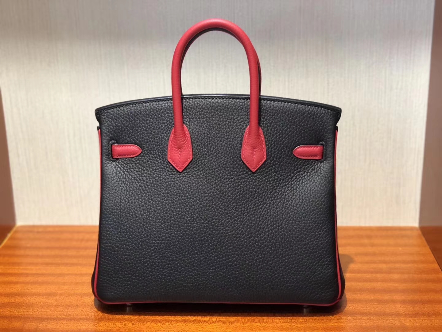 Discount Hermes CK89 Black/Q5 Rouge Casaque Togo Calf Birkin25CM Bag