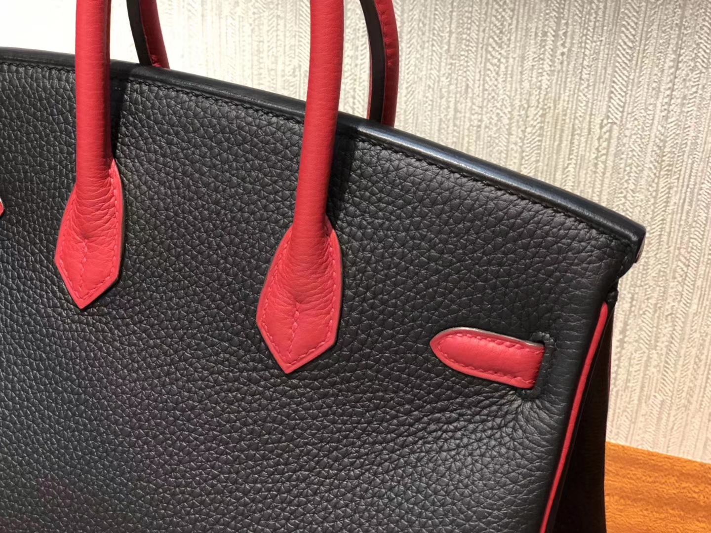 Discount Hermes CK89 Black/Q5 Rouge Casaque Togo Calf Birkin25CM Bag