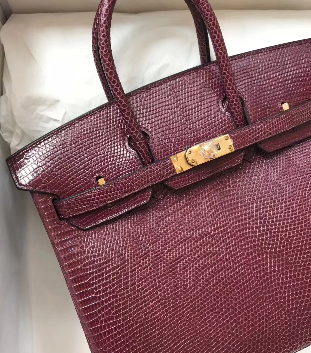 Fashion Hermes CK57 Bordeaux Red Lizard Leather Birkin Bag25CM Gold Hardware
