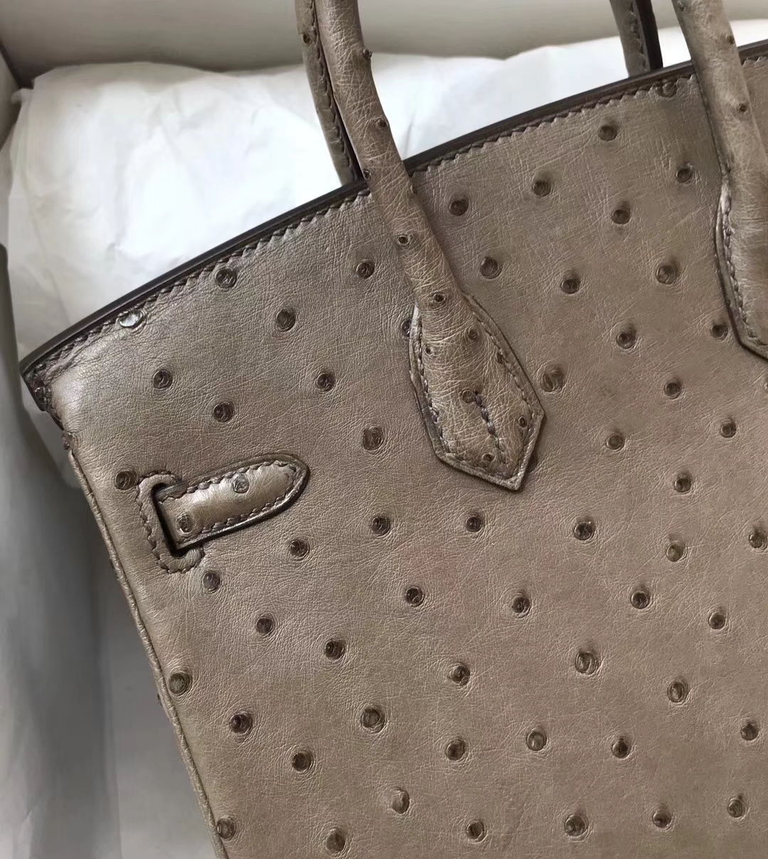 Discount Hermes Ostrich Leather Birkin25CM Bag in CK18 Etoupe Grey Silver Hardware