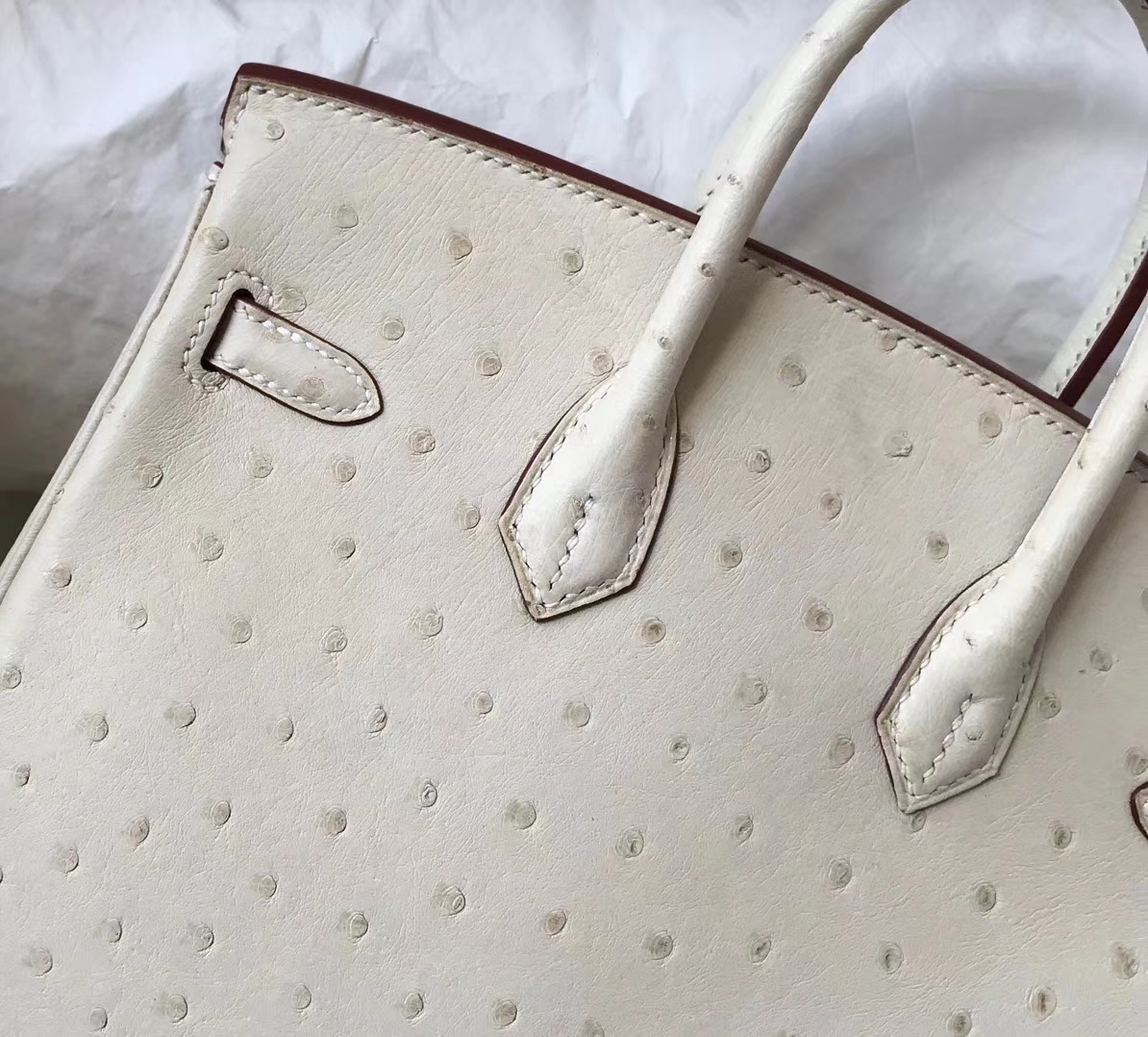 Sale Hermes 3C Wool White Ostrich Leather Birkin Bag25CM Gold Hardware