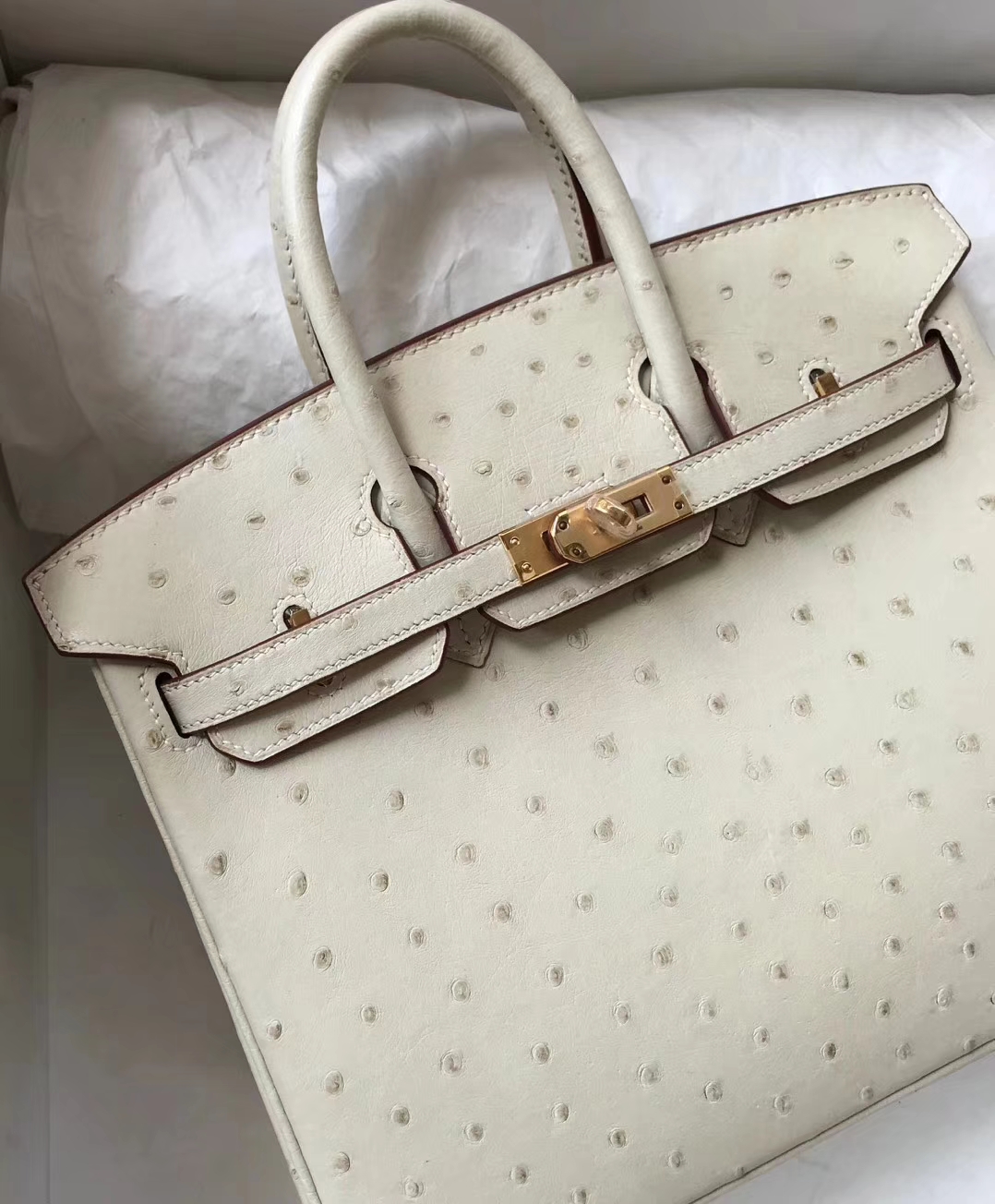 Sale Hermes 3C Wool White Ostrich Leather Birkin Bag25CM Gold Hardware