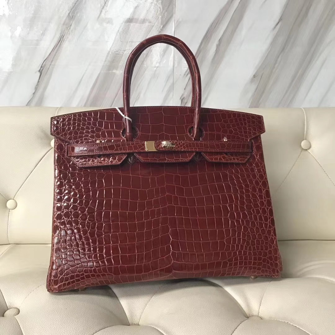 Wholesale Hermes CK31 Miel Shiny Crocodile Leather Birkin35CM Bag Gold Hardware