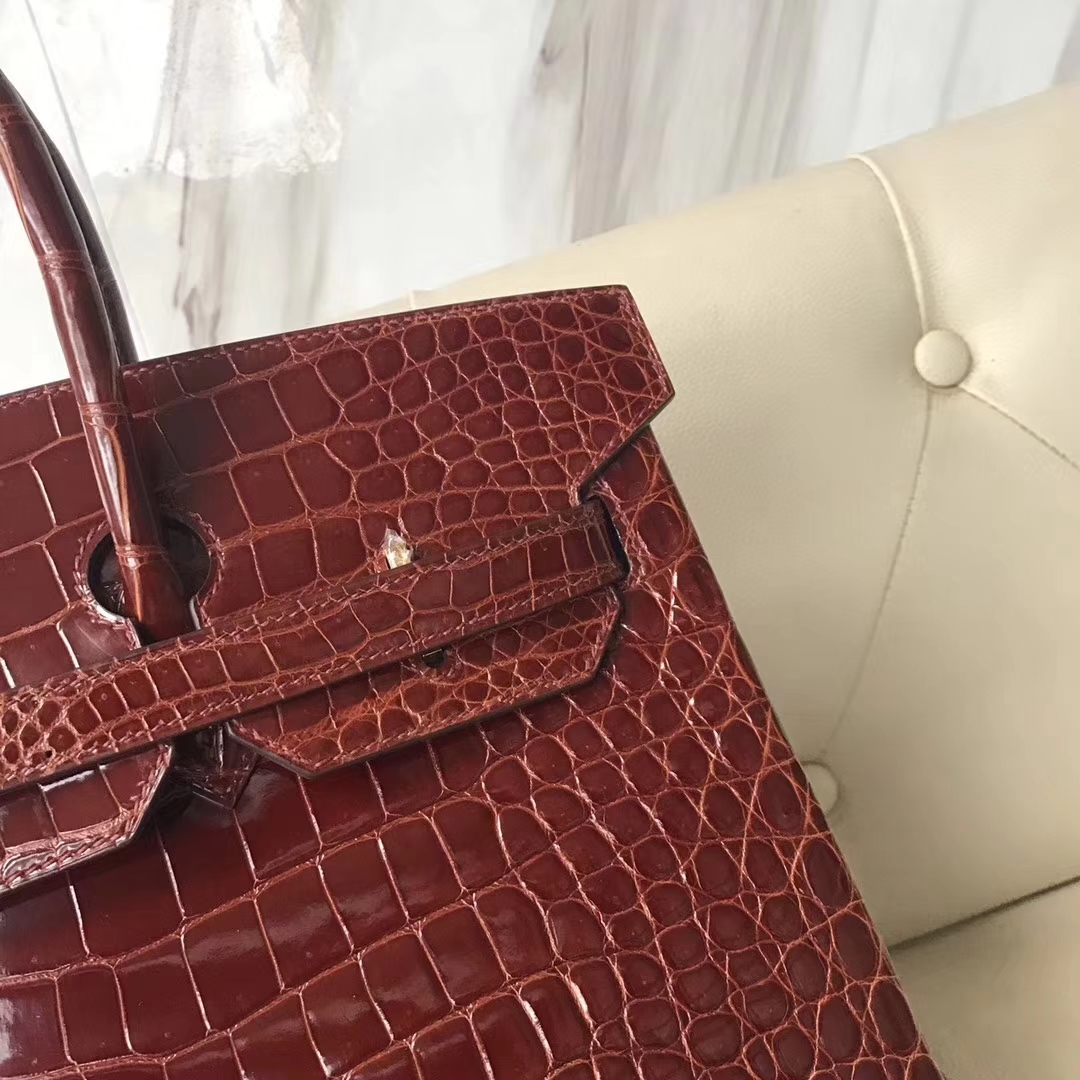 Wholesale Hermes CK31 Miel Shiny Crocodile Leather Birkin35CM Bag Gold Hardware