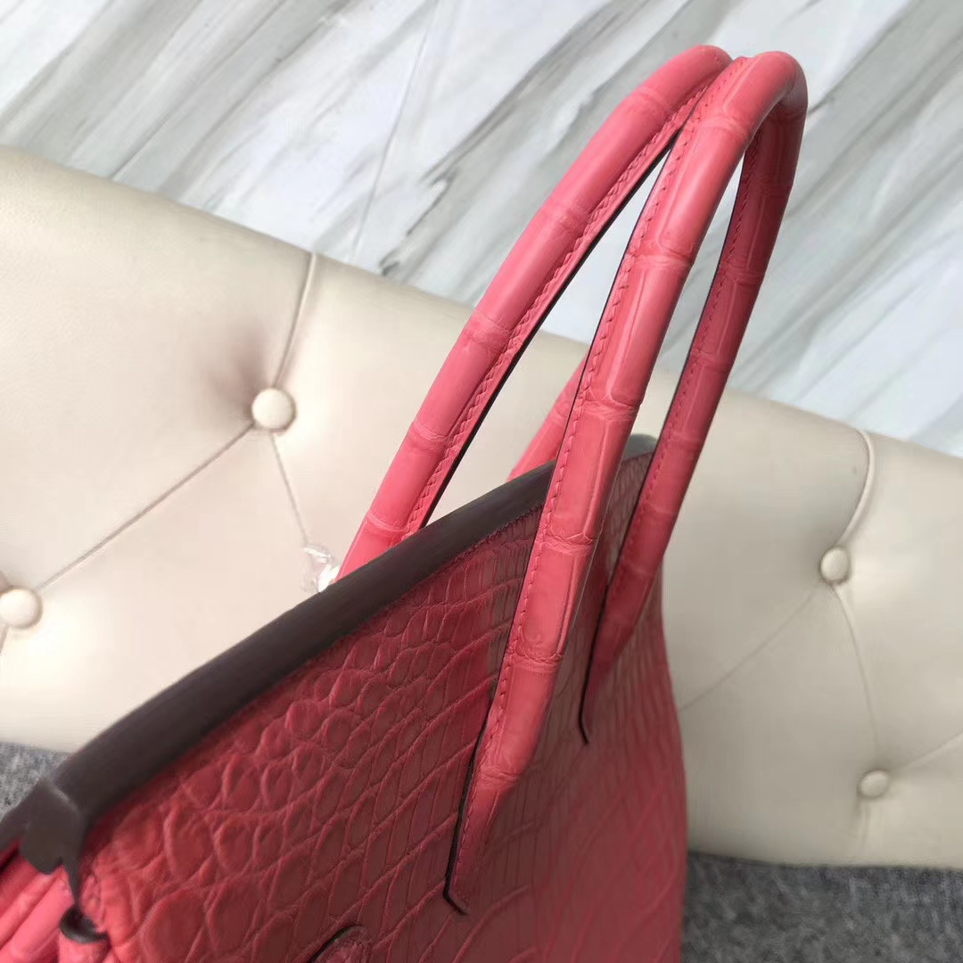 Stock Hermes A5 Bougainvillier Matt Crocodile Birkin Bag35CM Gold Hardware