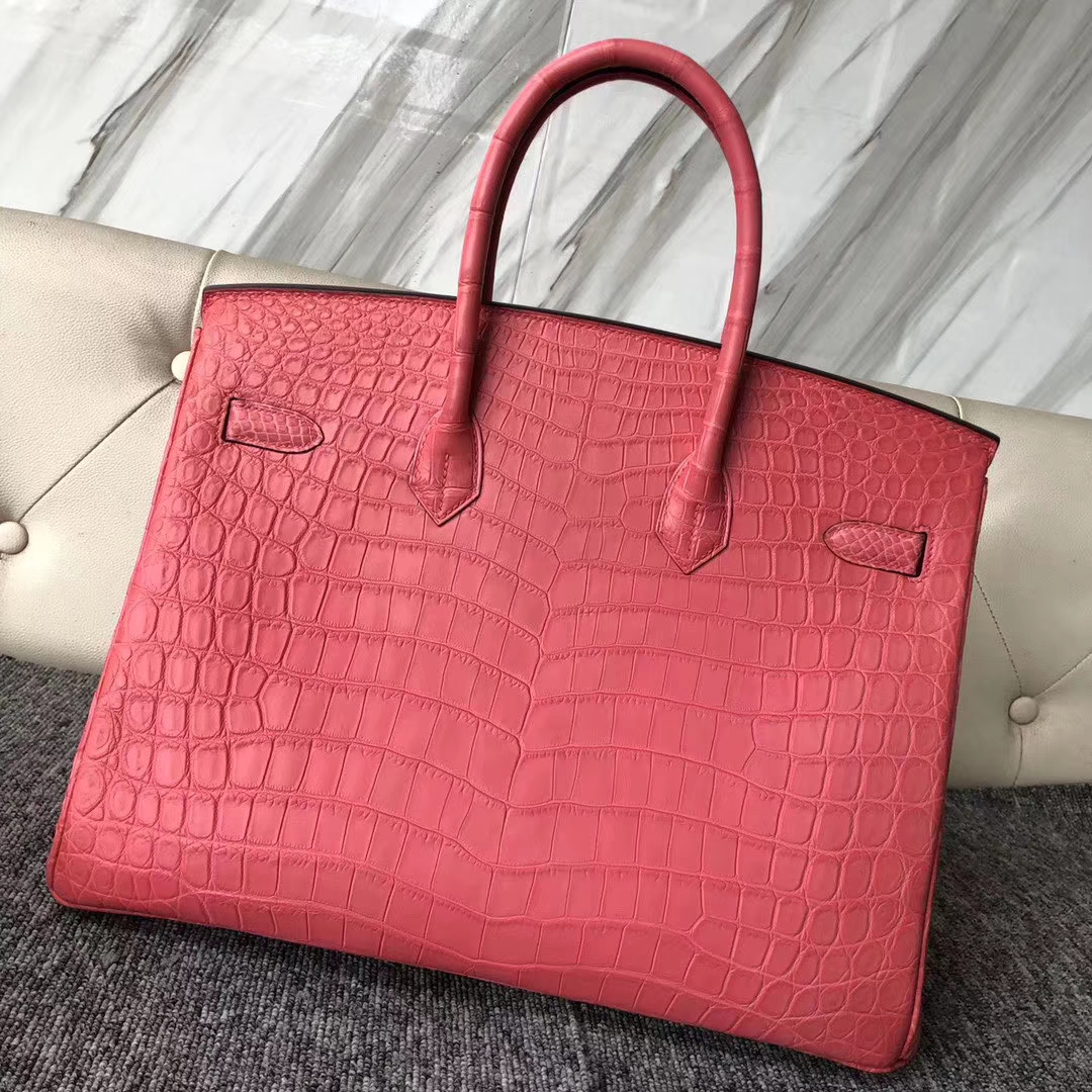 Stock Hermes A5 Bougainvillier Matt Crocodile Birkin Bag35CM Gold Hardware