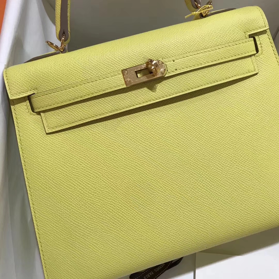 Discount Hermes Kelly Bag25CM in C9 Soupre Yellow Epsom Calf Gold Hardware