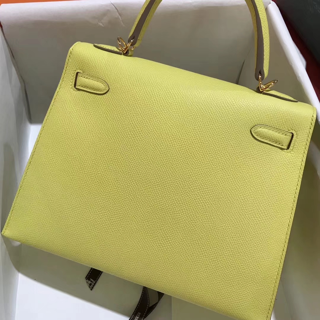 Discount Hermes Kelly Bag25CM in C9 Soupre Yellow Epsom Calf Gold Hardware