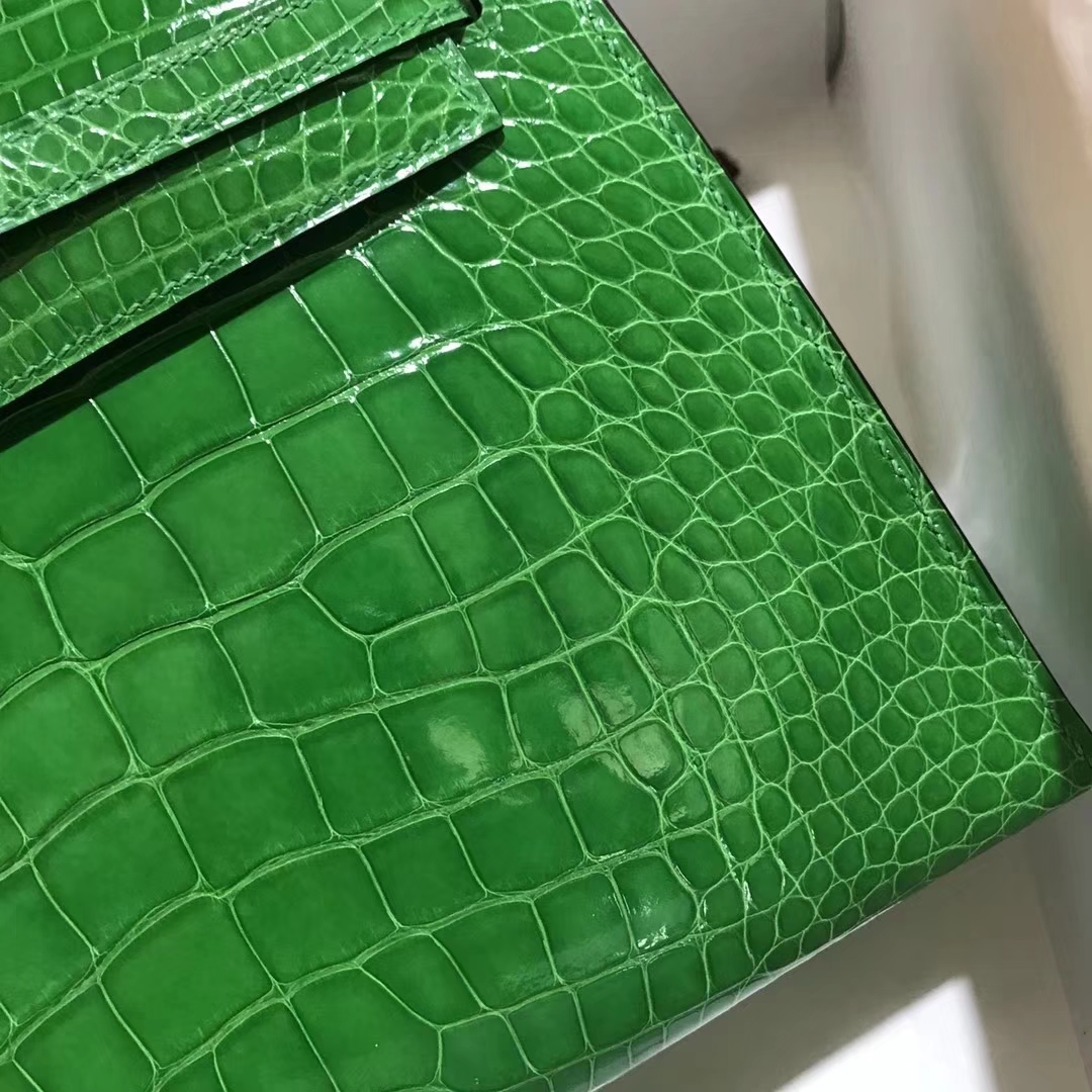 Luxury Hermes Shiny Crocodile Leather Kelly25CM Bag in 1L Cacti Green