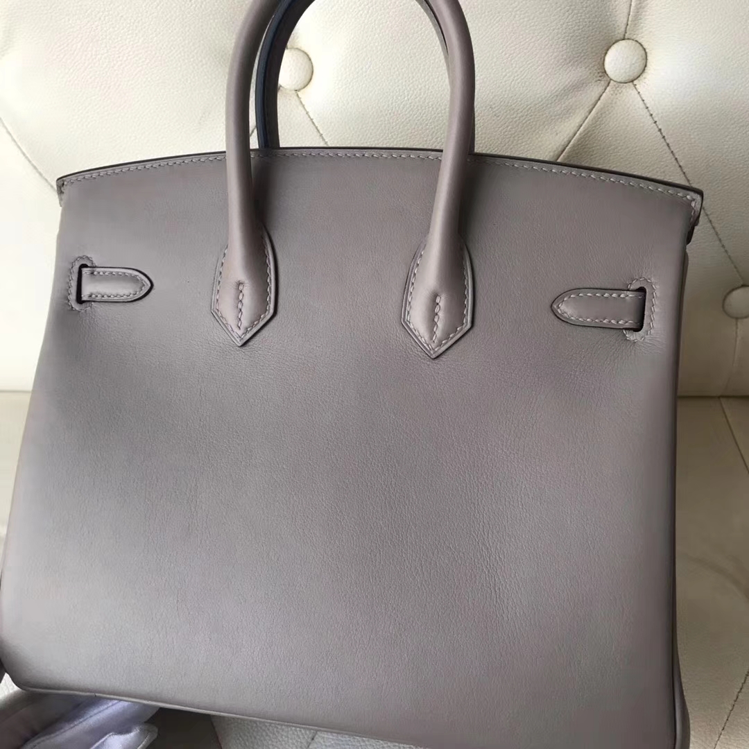 Fashion Hermes M8 Gris Ashpite Swift Calf Birkin25CM Bag Silver Hardware