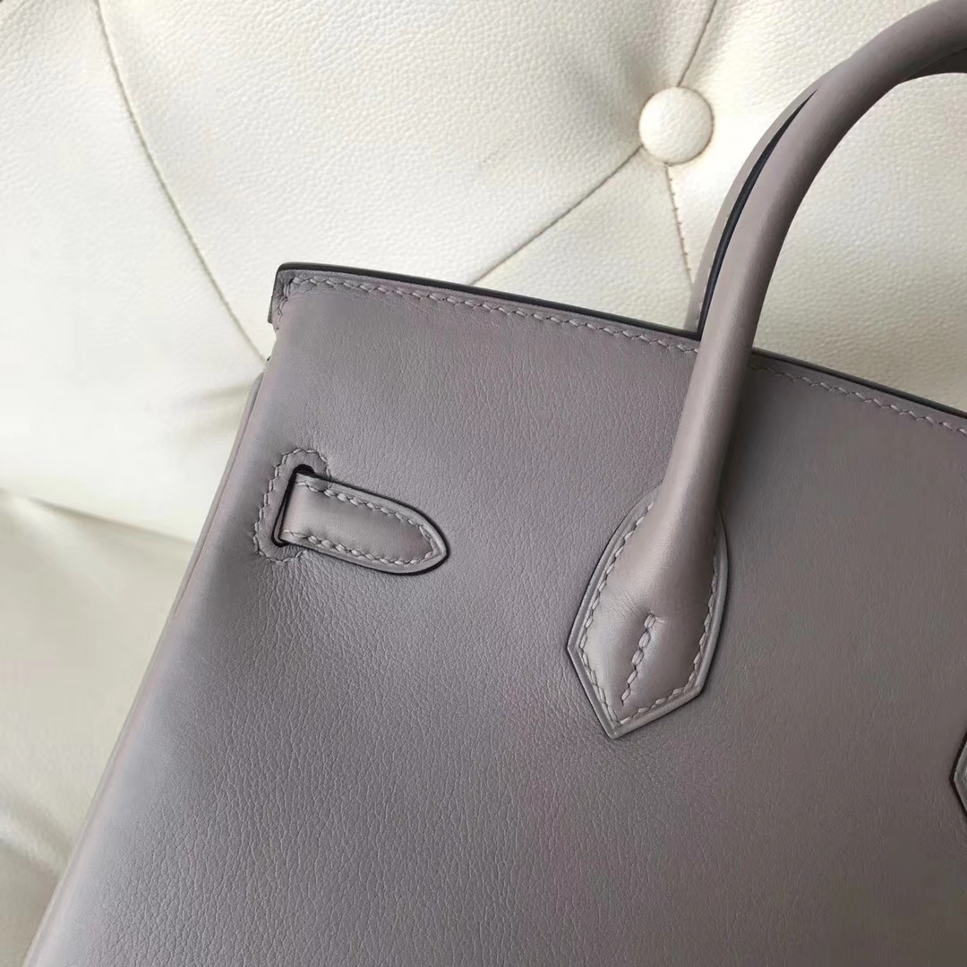 Fashion Hermes M8 Gris Ashpite Swift Calf Birkin25CM Bag Silver Hardware