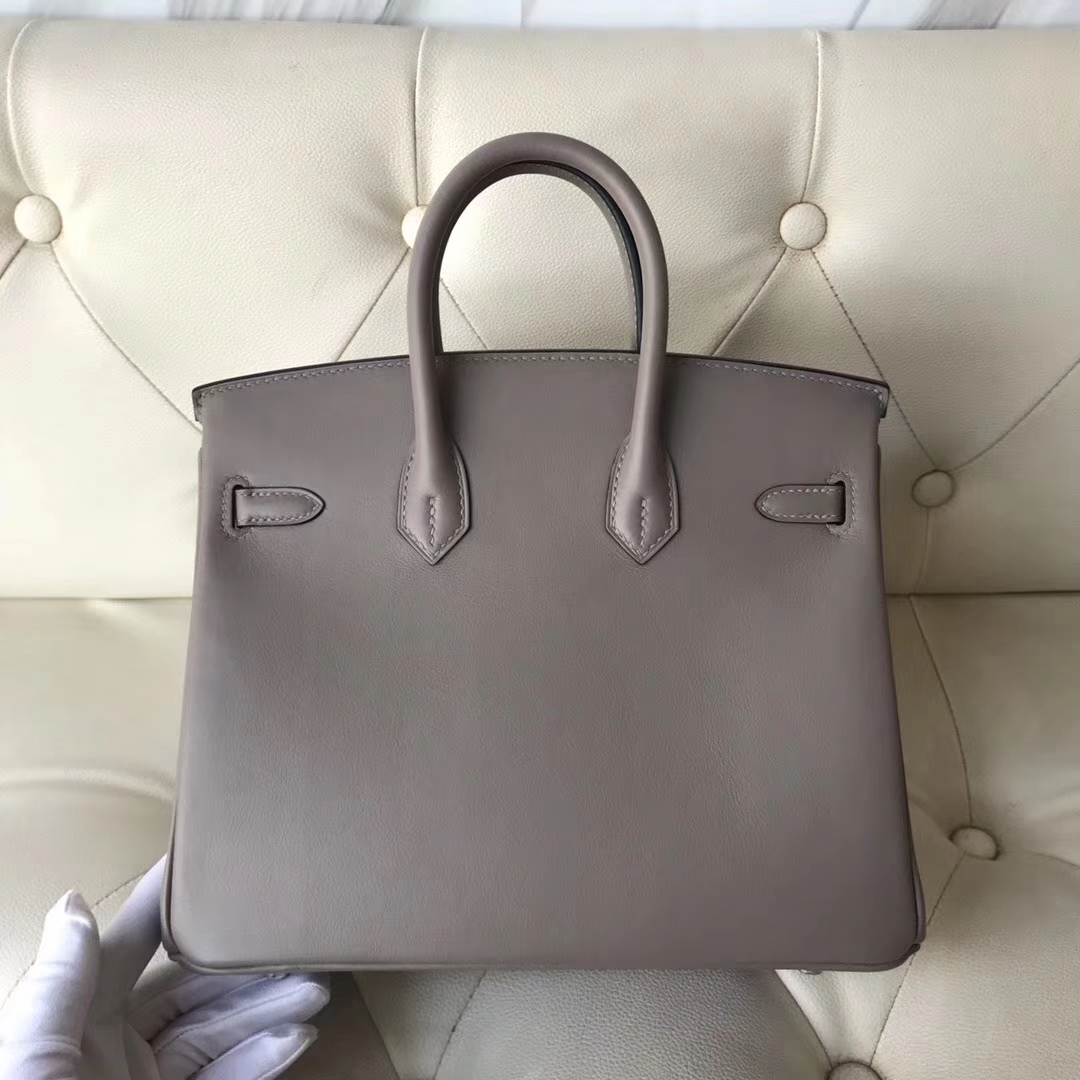 Fashion Hermes M8 Gris Ashpite Swift Calf Birkin25CM Bag Silver Hardware