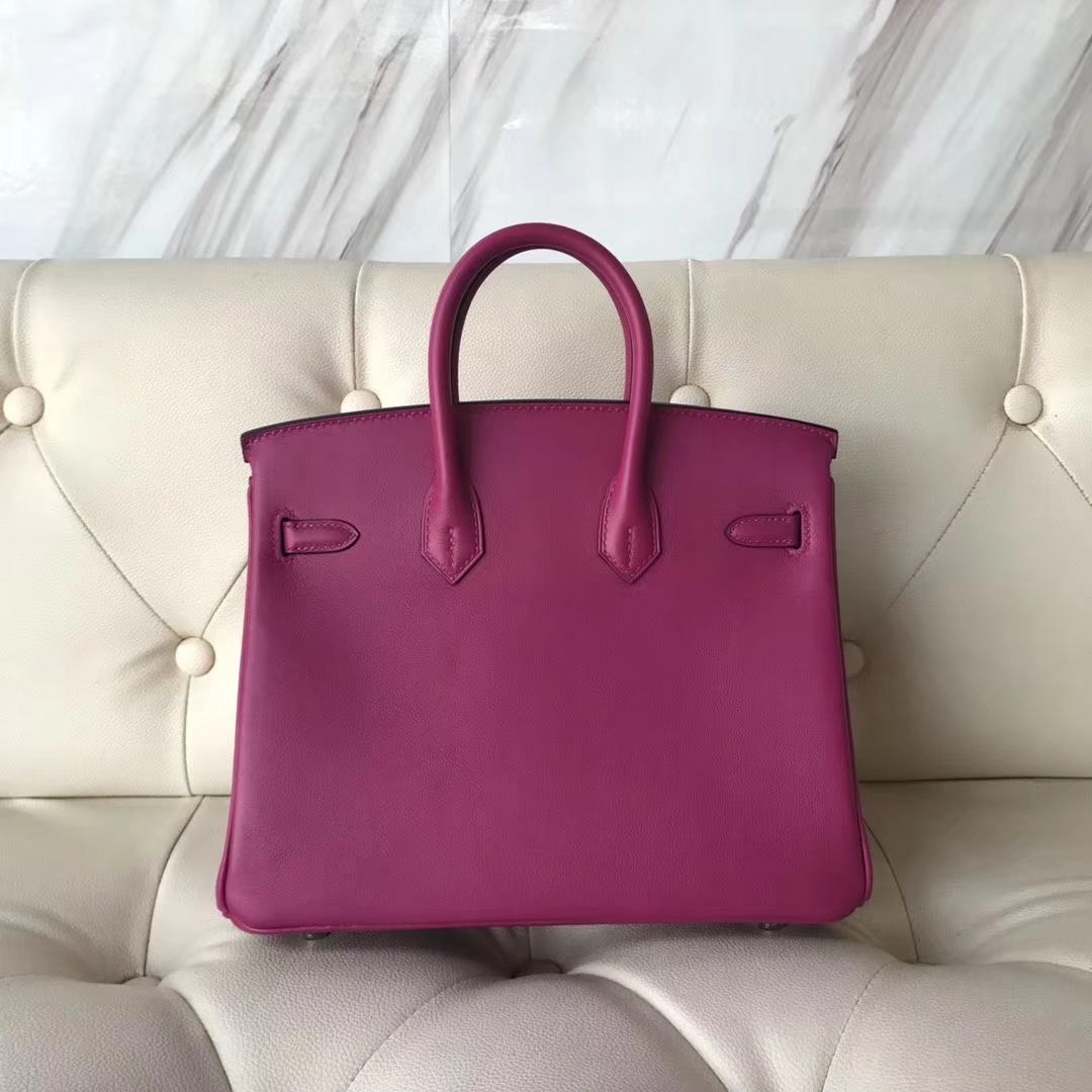 Pretty Hermes L3 Rose Purple Swift Calf Birkin Bag25CM Silver Hardware