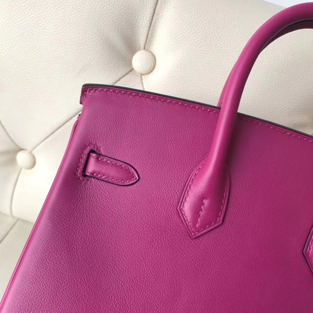 Pretty Hermes L3 Rose Purple Swift Calf Birkin Bag25CM Silver Hardware