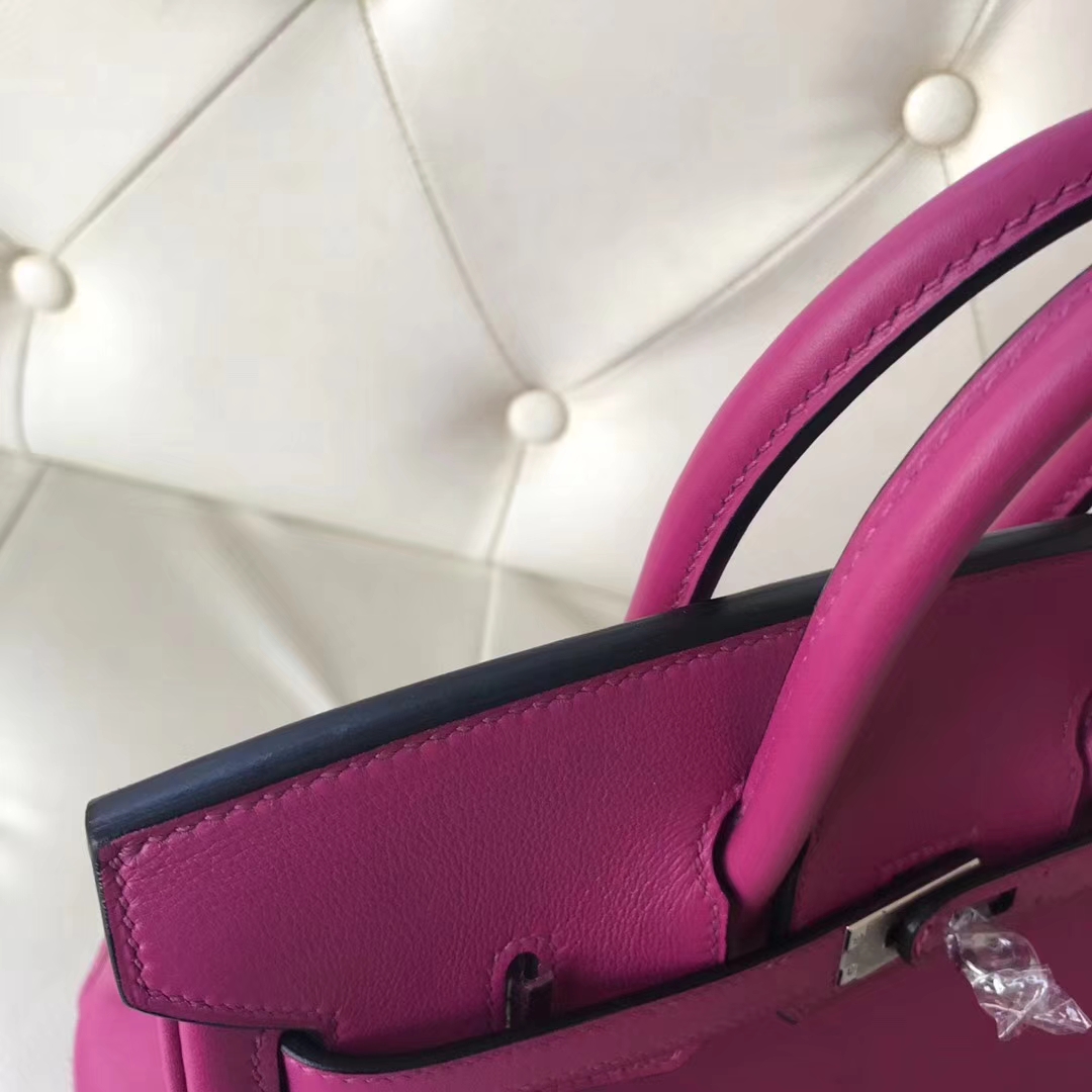 Pretty Hermes L3 Rose Purple Swift Calf Birkin Bag25CM Silver Hardware
