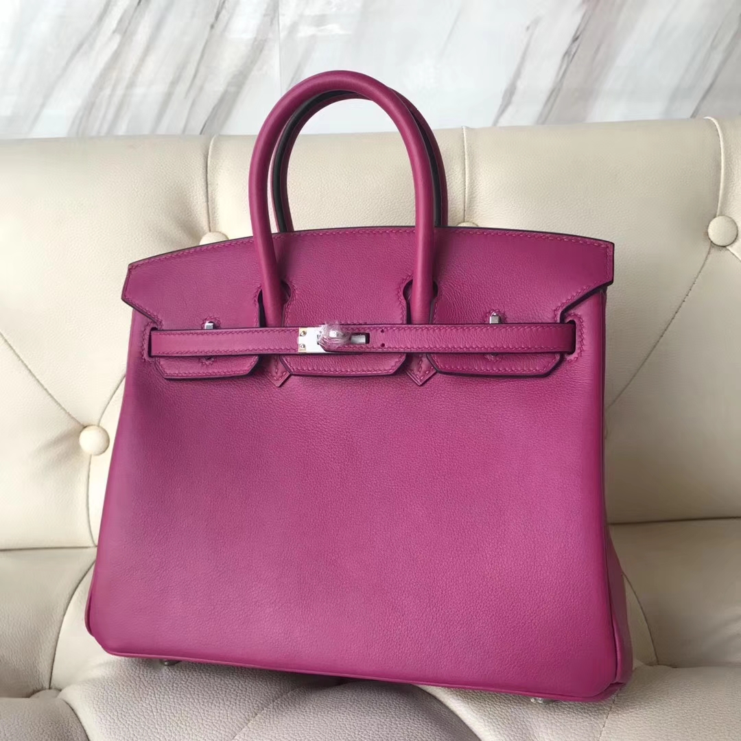 Pretty Hermes L3 Rose Purple Swift Calf Birkin Bag25CM Silver Hardware