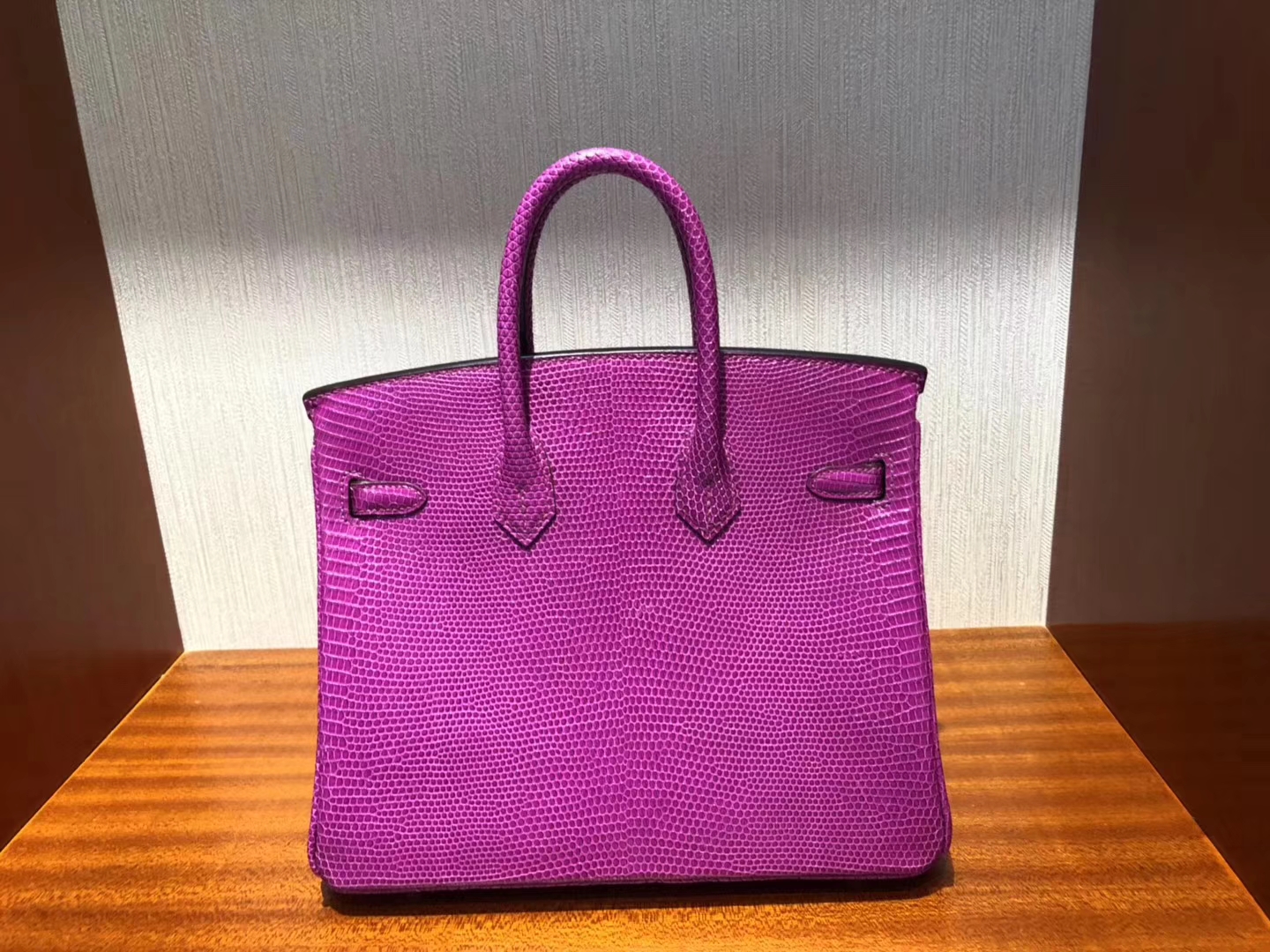 Hand Stitching Hermes L3 Rose Purple Lizard Leather Birkin25CM Bag Gold Hardware