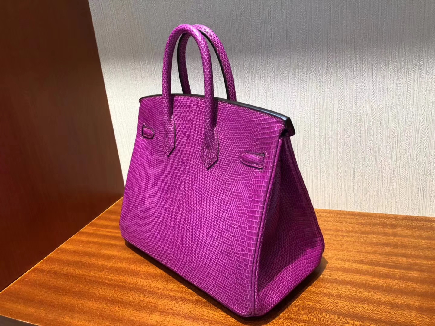 Hand Stitching Hermes L3 Rose Purple Lizard Leather Birkin25CM Bag Gold Hardware