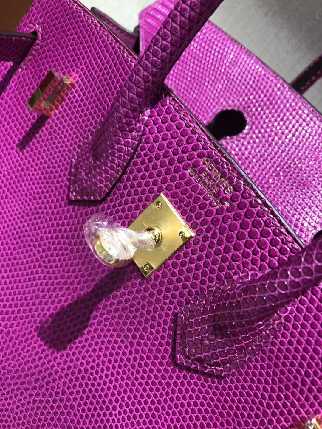 Hand Stitching Hermes L3 Rose Purple Lizard Leather Birkin25CM Bag Gold Hardware
