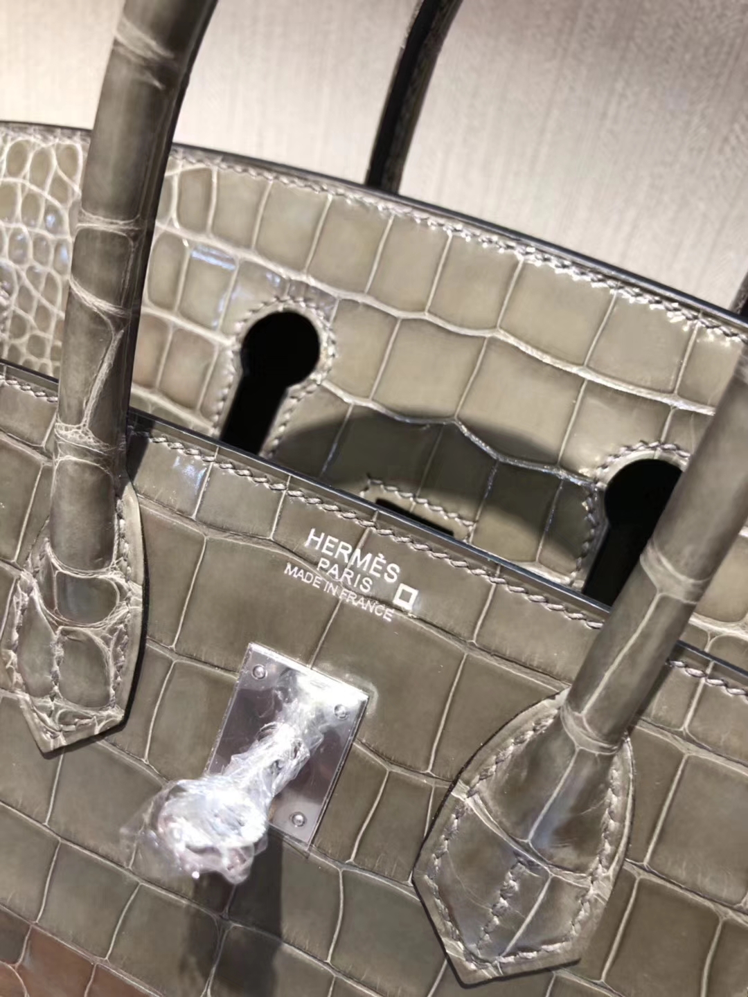 Elegant Hermes Alligator Shiny Crocodile Birkin Bag25CM in CK81 Gris Tourterelle