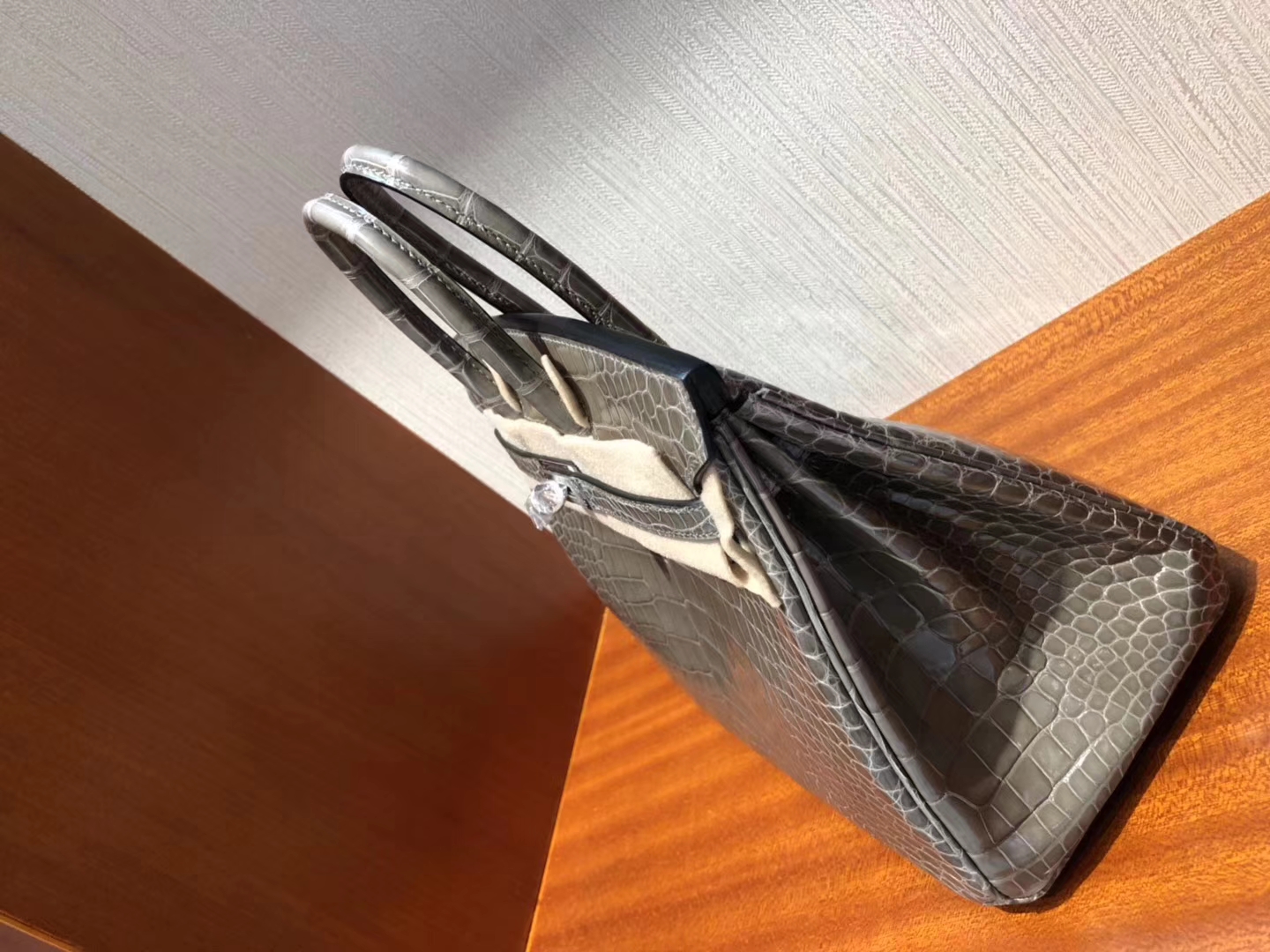 Elegant Hermes Alligator Shiny Crocodile Birkin Bag25CM in CK81 Gris Tourterelle