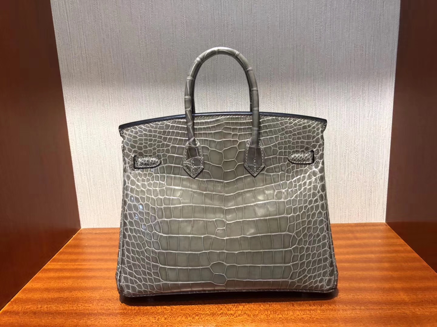 Elegant Hermes Alligator Shiny Crocodile Birkin Bag25CM in CK81 Gris Tourterelle