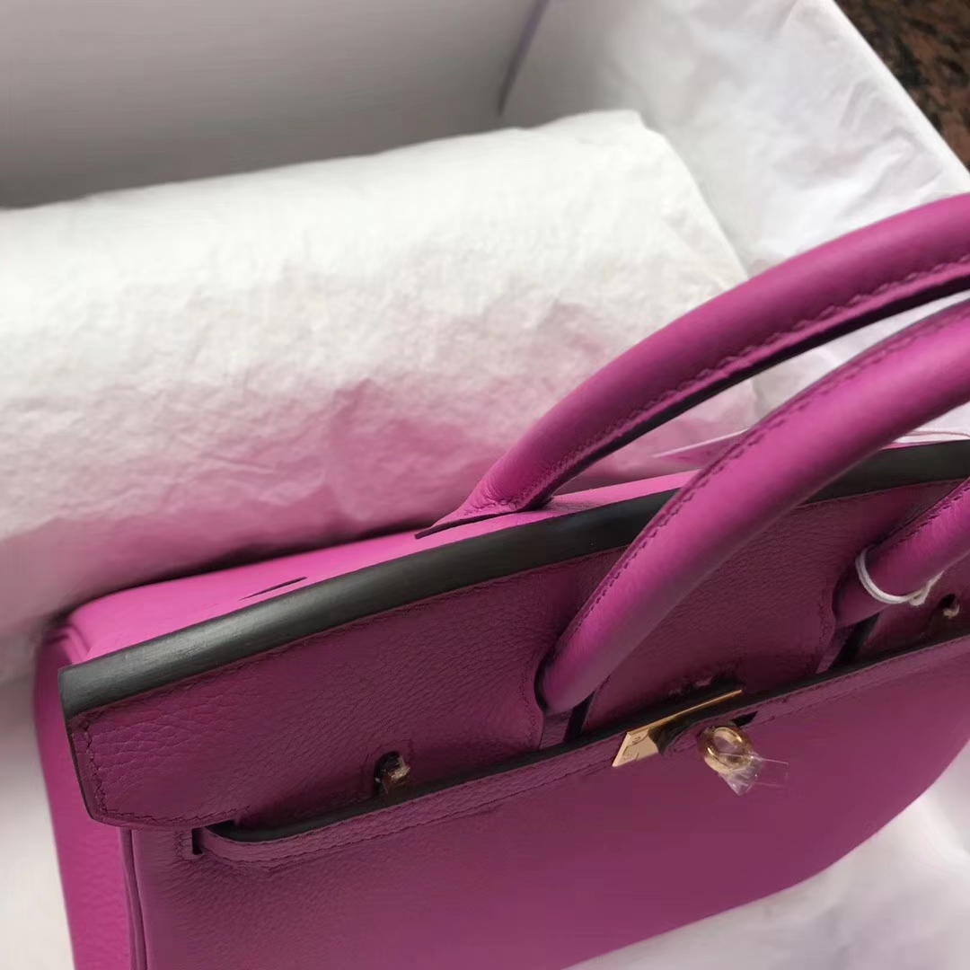 Fashion Hermes 9I Rose Magnolia Togo Calf Birkin25CM Bag Gold Hardware