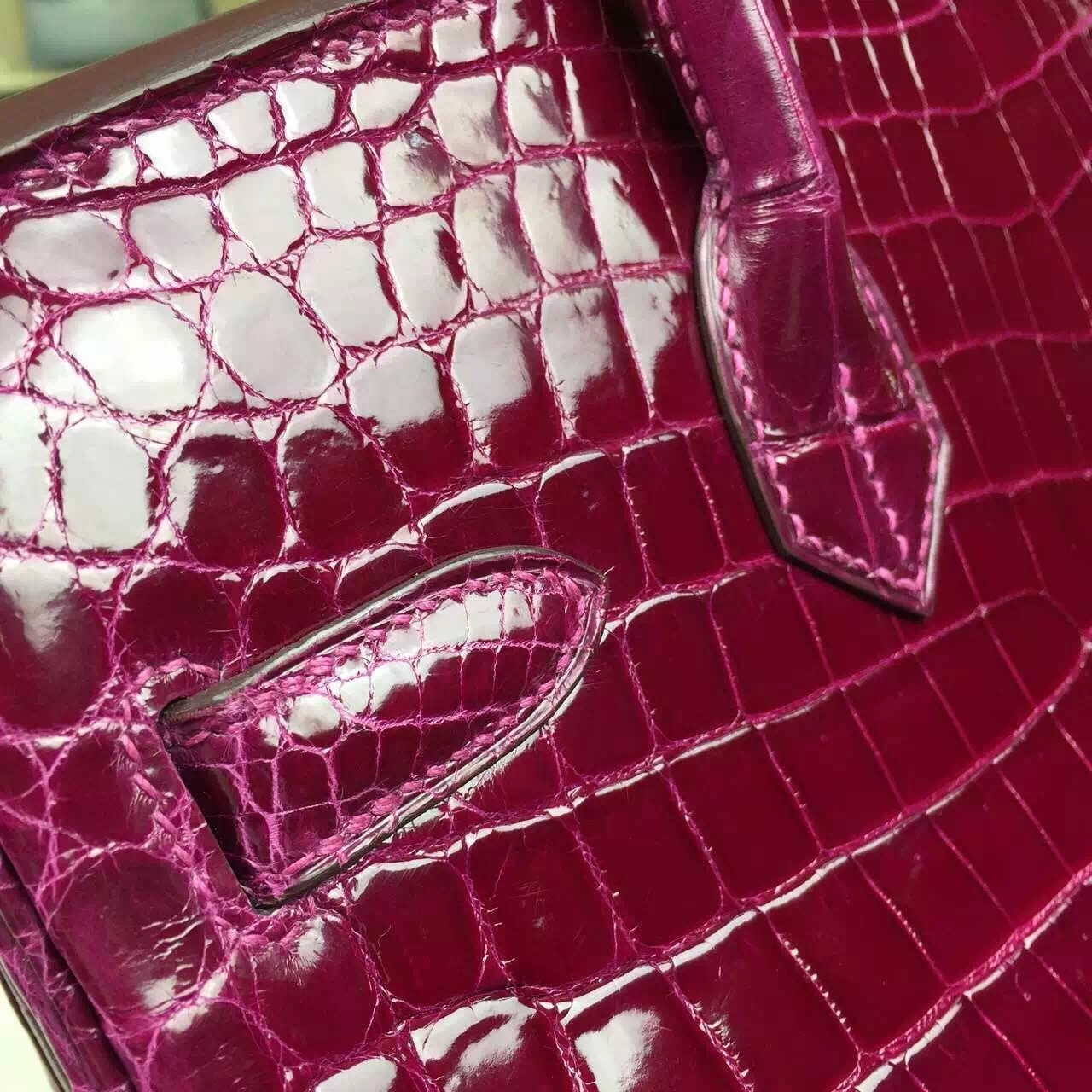 New Fuchsia Color Crocodile Shiny Leather Hermes Birkin Bag30cm Silver Hardware