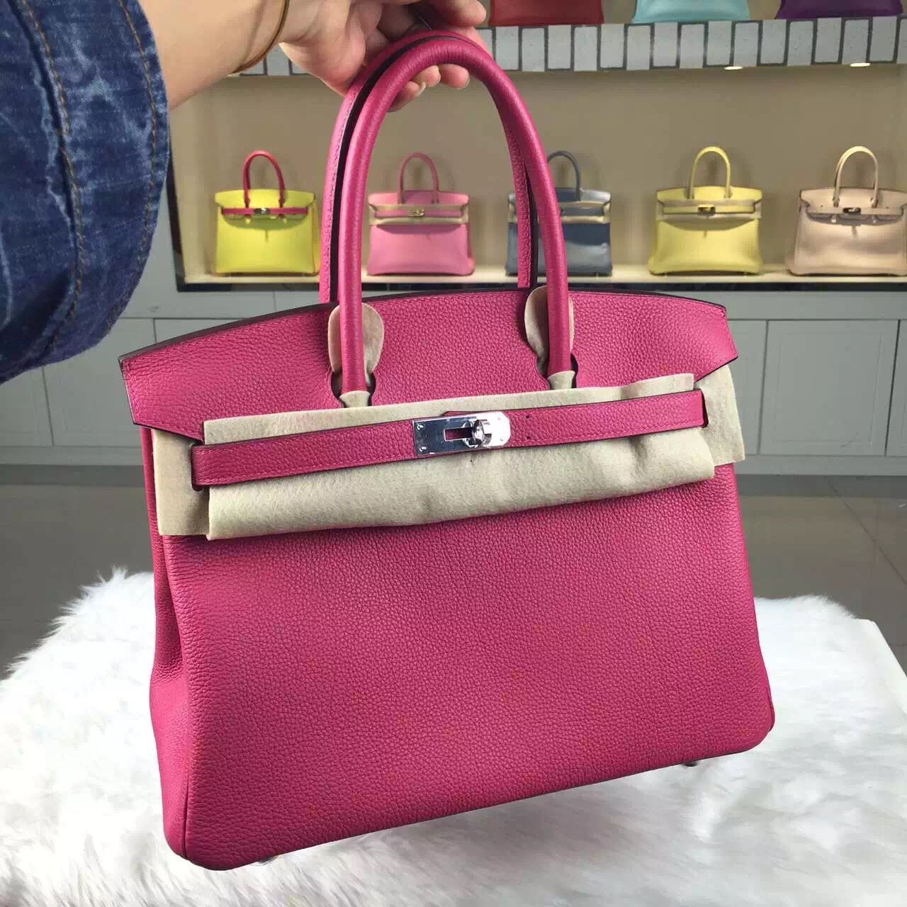 Custom-made Hermes Hot Pink Togo Leather Birkin30 Ladies&#8217; Tote Bag