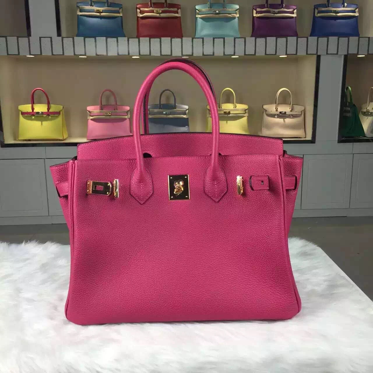 Custom-made Hermes Hot Pink Togo Leather Birkin30 Ladies&#8217; Tote Bag