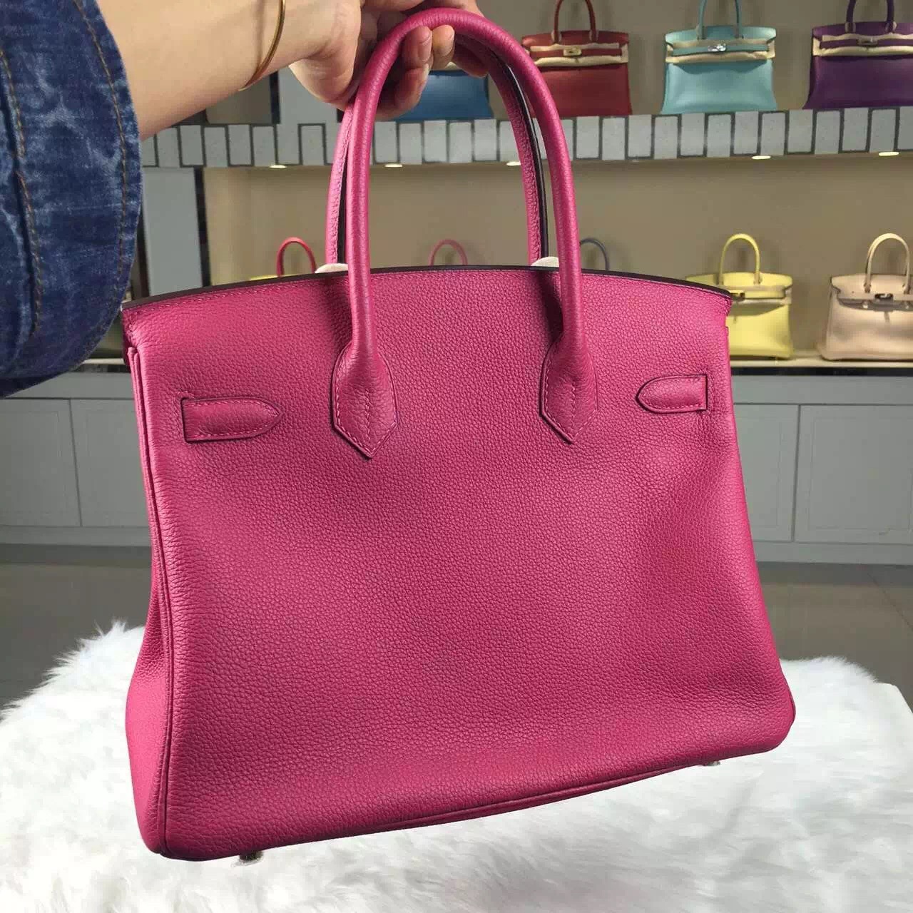 Custom-made Hermes Hot Pink Togo Leather Birkin30 Ladies&#8217; Tote Bag