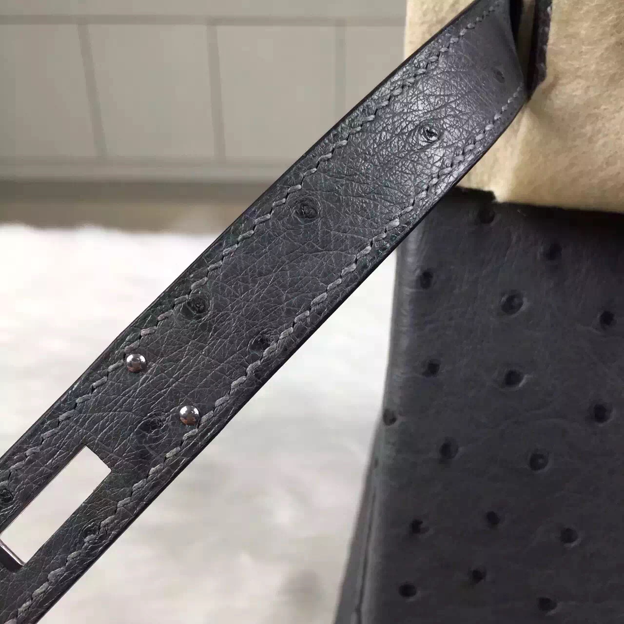 Hand Stitching Hermes Etain Grey Ostrich Leather Birkin Bag30CM