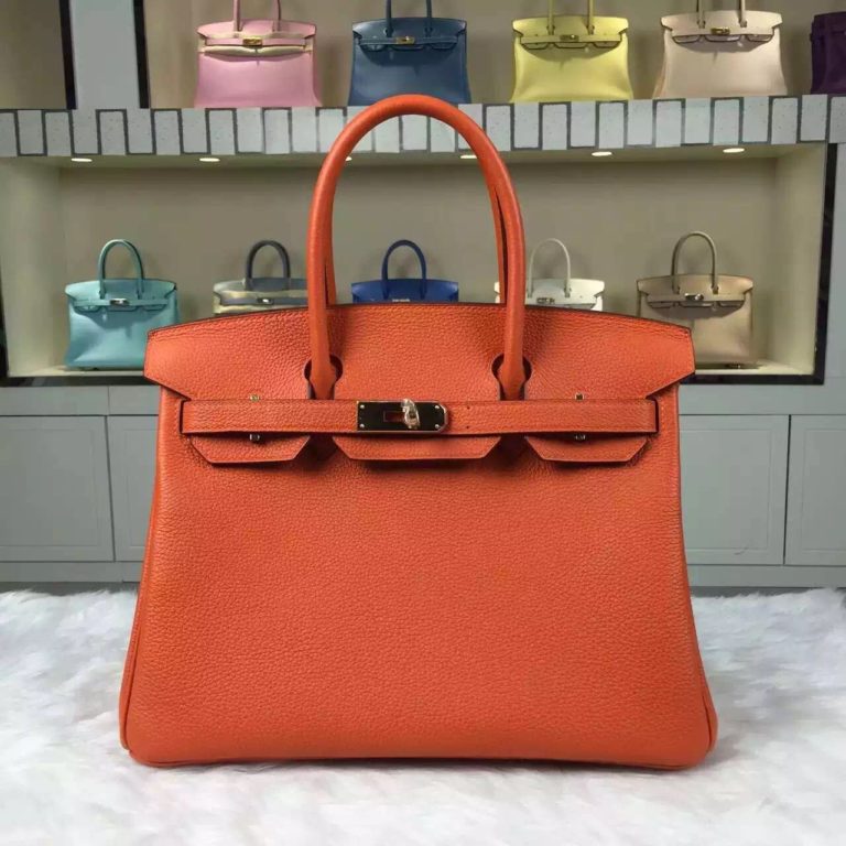 Hermes Birkin 30 Orange Togo Calfskin Leather Womens Bag