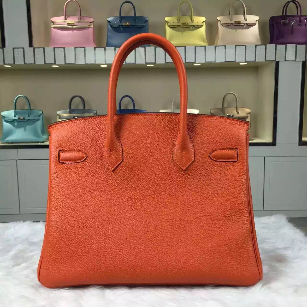 Fashion Hermes Birkin30 Orange Togo Calfskin Leather Women&#8217;s Bag