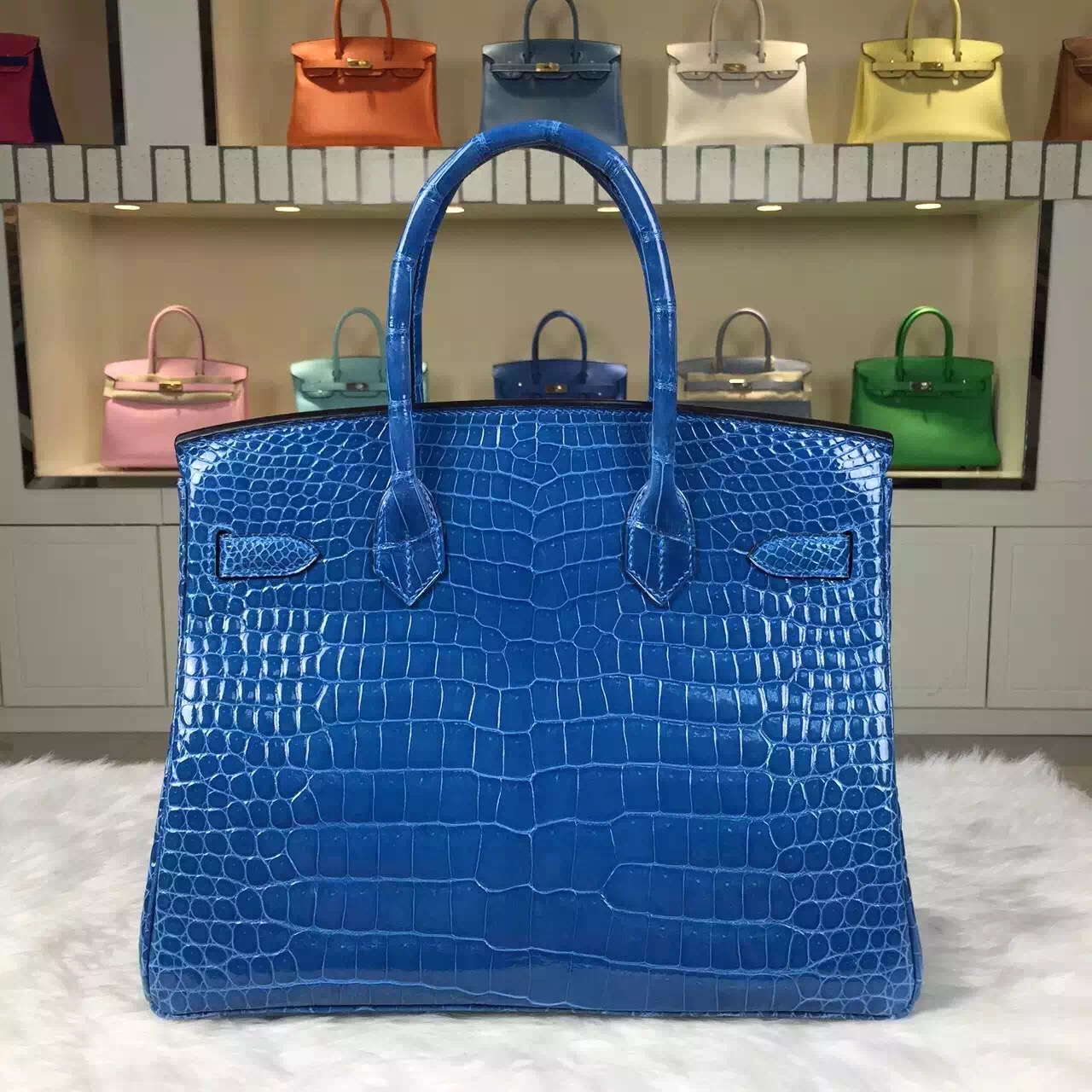 Discount Hermes 7Q Mykonos Blue Crocodile Leather Birkin30