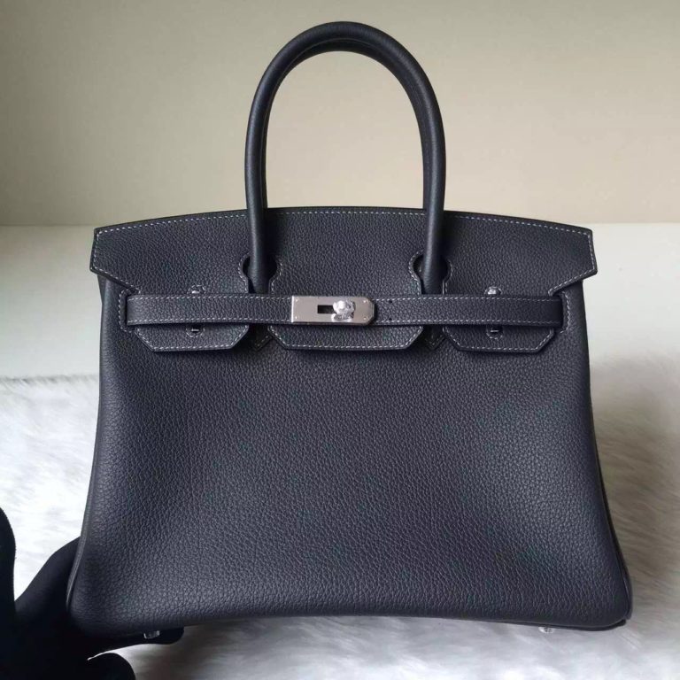 Hermes 8F Etain Grey Togo Calfskin Leather Birkin Bag 30cm