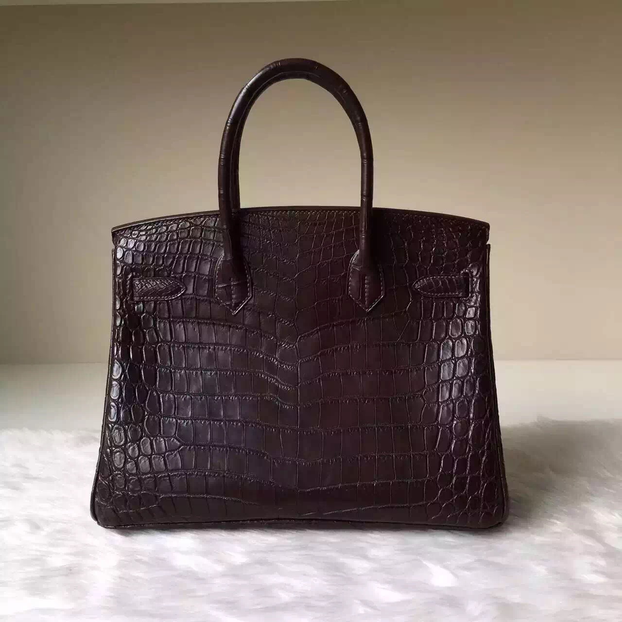 Sale Hermes Crocodile Leather matt Birkin Bag 30cm in Dark Coffee